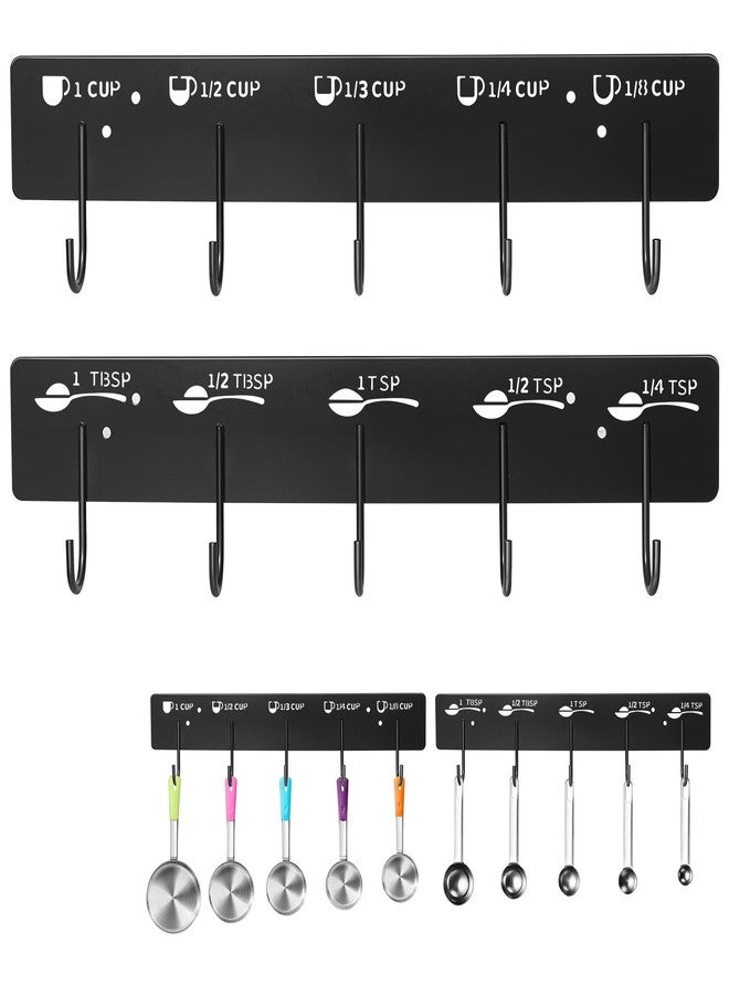ProtectHobby 2 Pack Measuring Cups and Spoons Hanging Rack, Black Hanging Cups and Spoons Rack, Space Saving Kitchen Utensil Holder, Including Screw and Adhesive Mounting - Image 1